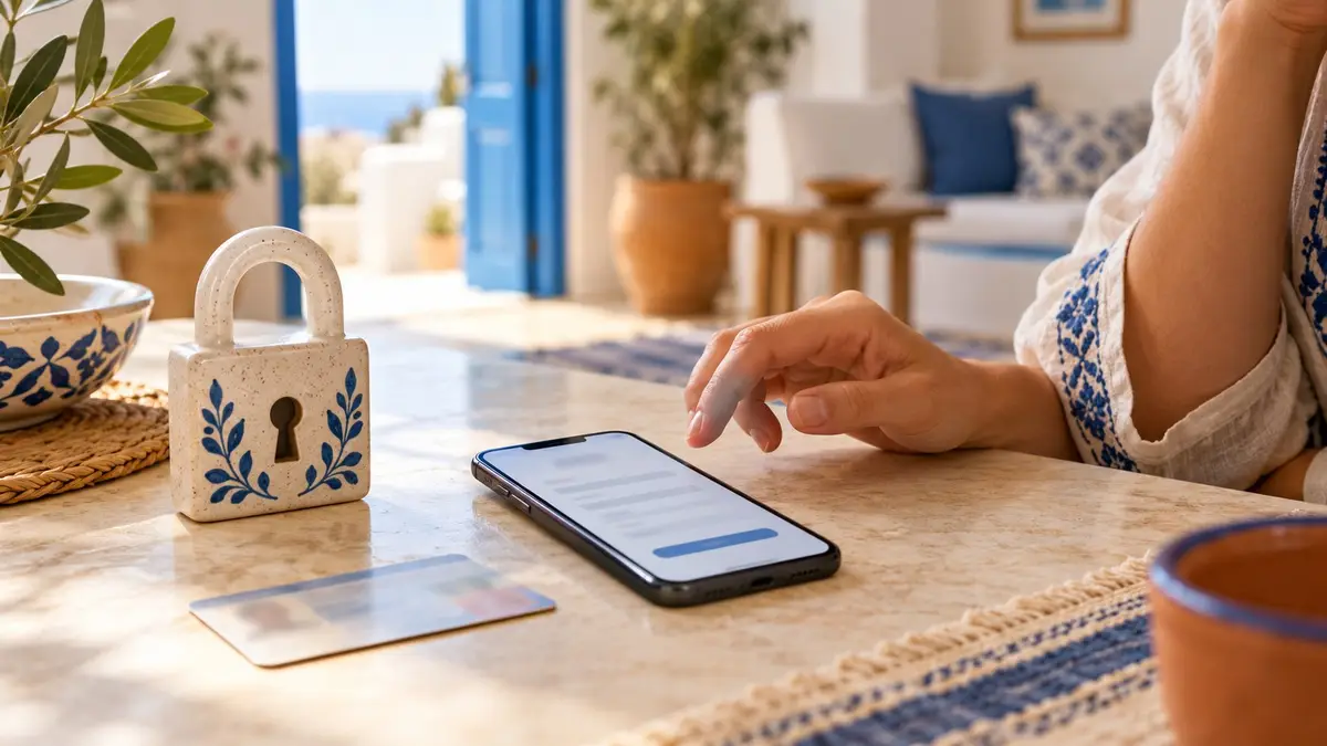 Un téléphone avec un formulaire flou, un cadenas et une pièce d’identité retournée.